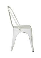 Seite Aussicht von Weiß Metall Stuhl isoliert auf Weiß mit Ausschnitt Pfad foto