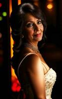 Mitte alt indisch Frau beim Luxus Kasino, generativ ai foto