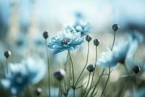 ai generativ. ein Feld mit schön Blau Blumen. foto