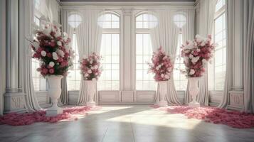Hochzeit Rahmen mit atemberaubend Blumen, generativ ai foto