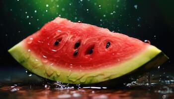 heiter und fesselnd Aquarell Darstellung von ein Wassermelone, generativ ai foto