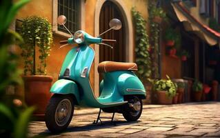 alt Italienisch Roller auf ein schön Italienisch Straßen. generativ ai. foto