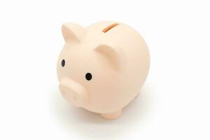 Schweinchen Bank isoliert auf Weiß Hintergrund. Speichern Schwein, klein Geld Kasten, Planung Zuhause Finanzen Konzept. foto