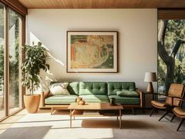 Luxus Grün Jahrgang Leben Zimmer mit Dekoration. generativ ai foto