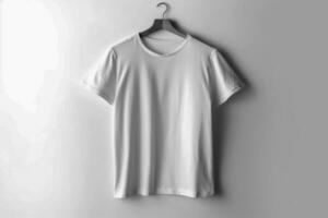 sauber und knackig, Weiß T-Shirt Attrappe, Lehrmodell, Simulation mit Weiß Hintergrund ai generiert foto
