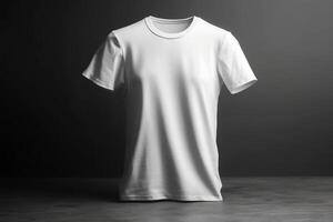 mühelos minimal, 3d leeren Weiß T-Shirt Attrappe, Lehrmodell, Simulation mit subtil Eleganz, 3d machen ai generiert foto