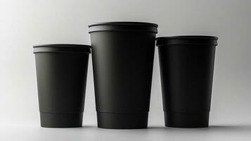 schwarz Papier Tassen mit Weiß Hintergrund erstellen ein modern, glatt aussehen zum Branding. ai generiert foto