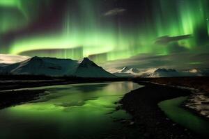 Aurora Landschaft mit Nord Beleuchtung, generativ ai foto