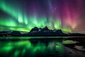 Aurora Landschaft mit Nord Beleuchtung, generativ ai foto