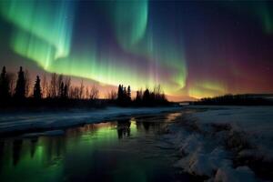 Aurora Landschaft mit Nord Beleuchtung, generativ ai foto