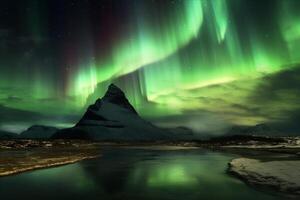 Aurora Landschaft mit Nord Beleuchtung, generativ ai foto