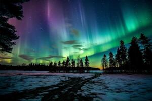 Aurora Landschaft mit Nord Beleuchtung, generativ ai foto