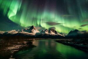 Aurora Landschaft mit Nord Beleuchtung, generativ ai foto