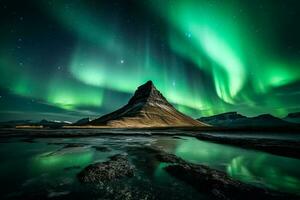 Aurora Landschaft mit Nord Beleuchtung, generativ ai foto