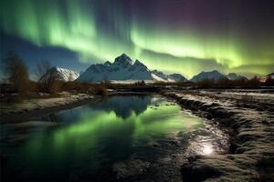 Aurora Landschaft mit Nord Beleuchtung, generativ ai foto