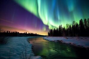 Aurora Landschaft mit Nord Beleuchtung, generativ ai foto