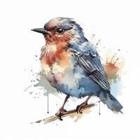 Aquarell Illustration von ein Vogel. einfach, Wald, süß Vogel, Spatz. zum Erstellen Poster, Aufkleber, Postkarten, Drucke, Sublimationen. ai generiert foto