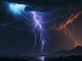 dynamisch Blitz beschwingt Farben und heftig Bewegung im ein atmosphärisch stürmisch Hintergrund, ai generativ foto