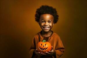 ein Illustration von Kinder tragen ein Halloween Kostüm , ai generiert foto