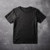 Illustration von ein schwarz einfach T-Shirt Attrappe, Lehrmodell, Simulation, ai generiert foto