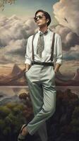 ein Illustration von ein Mode Porträt von ein Mann kombiniert mit abstrakt Kunst., ai generiert foto