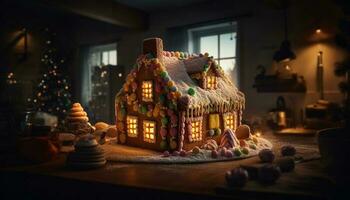 hausgemacht Lebkuchen Kekse schmücken das Tisch, feiern Winter Traditionen generiert durch ai foto