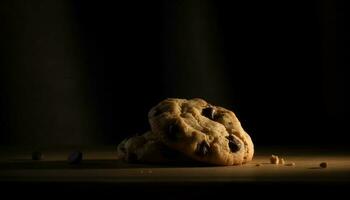 frisch gebacken Schokolade Chip Kekse auf rustikal Tabelle generiert durch ai foto