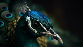 beschwingt Pfau Porträt Vitrinen Natur Eleganz und Schönheit generiert durch ai foto