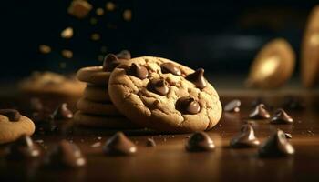 hausgemacht Schokolade Chip Kekse, ein Süss Genuss generiert durch ai foto