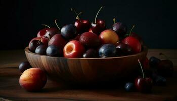 reif Beere Obst Schüssel, ein gesund Sommer- Snack generiert durch ai foto