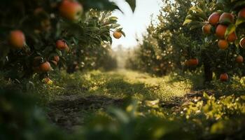 reif Obst auf Grün Geäst im Obstgarten generiert durch ai foto