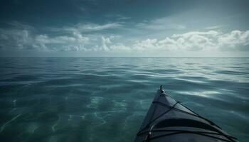 Segeln Yacht gleitet auf still Seelandschaft Horizont generiert durch ai foto