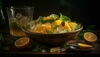 organisch Zitrusfrüchte Mojito, ein erfrischend Sommer- trinken generiert durch ai foto
