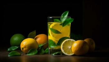 organisch Zitrusfrüchte Mojito, ein erfrischend Sommer- trinken generiert durch ai foto