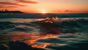 Silhouette Männer und Frauen Spritzen im Orange Wasser generiert durch ai foto