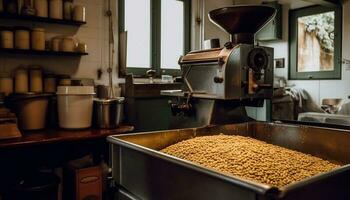 Barista vorbereiten frisch Kaffee im kommerziell Küche generiert durch ai foto