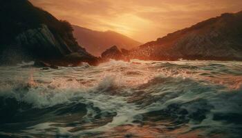Sonnenaufgang Über still Meereslandschaft, Natur Schönheit fließend generiert durch ai foto