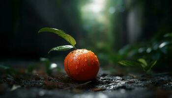 organisch Tomate tropfen, nass mit Frische generiert durch ai foto