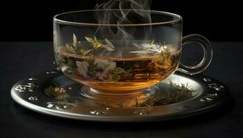 heiß Tee im elegant Glas, Natur Erfrischung generiert durch ai foto