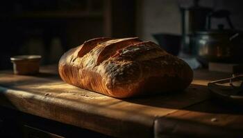 frisch gebacken Brot auf rustikal hölzern Tabelle generiert durch ai foto