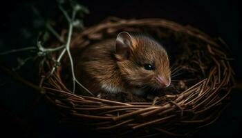 flauschige Baby Hase Sitzung im Tier Nest generiert durch ai foto