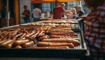 gegrillt Fleisch, Schweinefleisch und Rindfleisch zum Mittagessen generiert durch ai foto