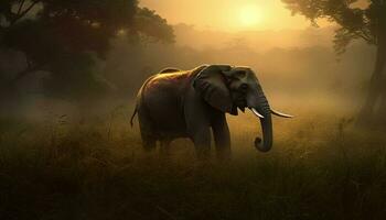 afrikanisch Elefant Gehen durch still tropisch Wald generiert durch ai foto