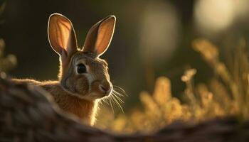 flauschige Baby Hase Sitzung im Grün Wiese generiert durch ai foto