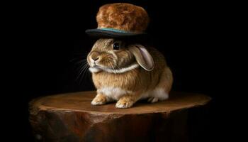 flauschige Baby Hase Sitzung im Holz Studio generiert durch ai foto