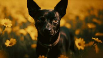 klein Terrier Sitzung im Wiese, genießen Sommer- generiert durch ai foto