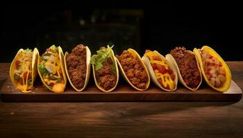 gegrillt Rindfleisch Taco auf Fladenbrot mit Guacamole generiert durch ai foto