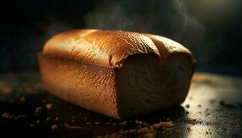 ein rustikal, hausgemacht Laib von Brot gebacken frisch generiert durch ai foto
