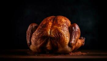 gegrillt Geflügel auf rustikal Tisch, bereit zu Essen generiert durch ai foto