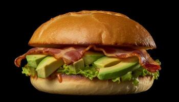 gegrillt Schweinefleisch Sandwich auf Ciabatta mit Salat generiert durch ai foto